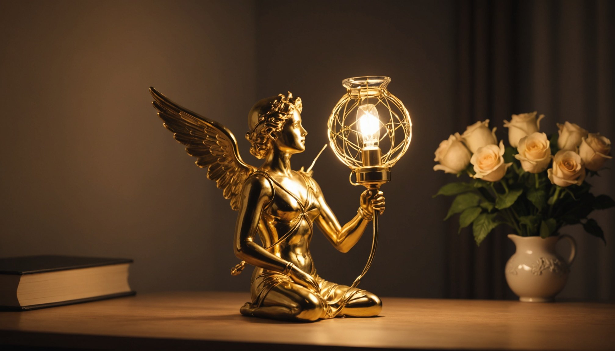 Illuminez votre espace avec la lampe cupidon doré romantique